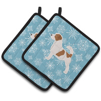 "Caroline's Treasures Winter Snowflake Jack Russell Terrier Pair of Pot Holders BB3507PTHD, 7.5HX7.5W, Multicolor"