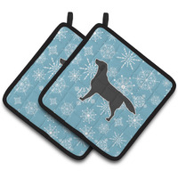 "Caroline's Treasures Winter Snowflake black Labrador Retriever Pair of Pot Holders BB3508PTHD, 7.5HX7.5W, Multicolor"