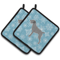 "Caroline's Treasures Winter Snowflake German Wirehaired Pointer Pair of Pot Holders BB3511PTHD, 7.5HX7.5W, Multicolor"