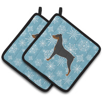 "Caroline's Treasures Winter Snowflake German Pinscher Pair of Pot Holders BB3513PTHD, 7.5HX7.5W, Multicolor"
