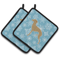 "Caroline's Treasures Winter Snowflake Italian Greyhound Pair of Pot Holders BB3514PTHD, 7.5HX7.5W, Multicolor"