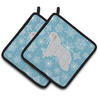 "Caroline's Treasures Winter Snowflake Spanish Water Dog Pair of Pot Holders BB3515PTHD, 7.5HX7.5W, Multicolor"