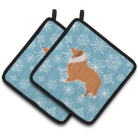 "Caroline's Treasures Winter Snowflake Collie Pair of Pot Holders BB3516PTHD, 7.5HX7.5W, Multicolor"