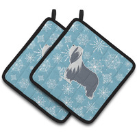 "Caroline's Treasures Winter Snowflake Bearded Collie Pair of Pot Holders BB3517PTHD, 7.5HX7.5W, Multicolor"