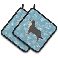 "Caroline's Treasures Winter Snowflake Bernese Mountain Dog Pair of Pot Holders BB3519PTHD, 7.5HX7.5W, Multicolor"