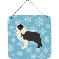 "Caroline's Treasures Winter Snowflake Black Border Collie Wall or Door Hanging Prints BB3523DS66, 6"" x 6"", Multicolor"