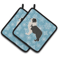 "Caroline's Treasures Winter Snowflake black Border Collie Pair of Pot Holders BB3523PTHD, 7.5HX7.5W, Multicolor"