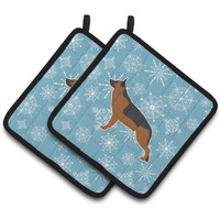 "Caroline's Treasures Winter Snowflake German Shepherd Pair of Pot Holders BB3524PTHD, 7.5HX7.5W, Multicolor"
