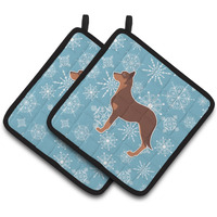 "Caroline's Treasures Winter Snowflake Australian Kelpie Dog Pair of Pot Holders BB3529PTHD, 7.5HX7.5W, Multicolor"