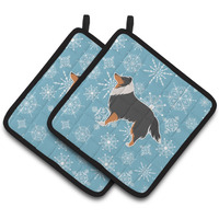 "Caroline's Treasures Winter Snowflake Sheltie/Shetland Sheepdog Pair of Pot Holders BB3530PTHD, 7.5HX7.5W, Multicolor"