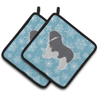 "Caroline's Treasures BB3532PTHD Winter Snowflake Polish Lowland Sheepdog Dog Pair of Pot Holders, 7.5H"" x 7.5"" W, Multicolor"