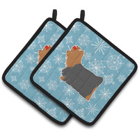 "Caroline's Treasures Winter Snowflake Yorkshire Terrier Yorkie Pair of Pot Holders BB3534PTHD, 7.5HX7.5W, Multicolor"