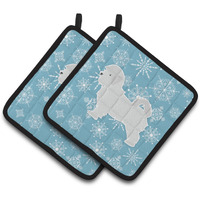 "Caroline's Treasures Winter Snowflake Maltese Pair of Pot Holders BB3536PTHD, 7.5HX7.5W, Multicolor"