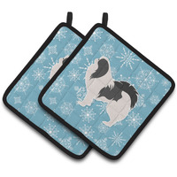 "Caroline's Treasures Winter Snowflake Japanese Chin Pair of Pot Holders BB3537PTHD, 7.5HX7.5W, Multicolor"