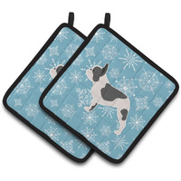 "Caroline's Treasures Winter Snowflake French Bulldog Pair of Pot Holders BB3541PTHD, 7.5HX7.5W, Multicolor"