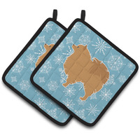 "Caroline's Treasures Winter Snowflake Pomeranian Pair of Pot Holders BB3542PTHD, 7.5HX7.5W, Multicolor"