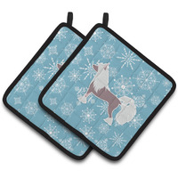 "Caroline's Treasures Winter Snowflake Chinese Crested Pair of Pot Holders BB3543PTHD, 7.5HX7.5W, Multicolor"