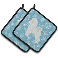 "Caroline's Treasures Winter Snowflake Bichon Frise Pair of Pot Holders BB3545PTHD, 7.5HX7.5W, Multicolor"