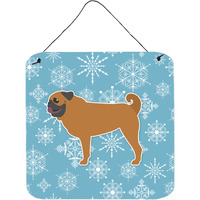 "Caroline's Treasures Winter Snowflake Pug Wall or Door Hanging Prints BB3547DS66, 6"" x 6"", Multicolor"