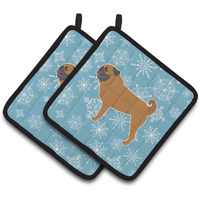 "Caroline's Treasures Winter Snowflake Pug Pair of Pot Holders BB3547PTHD, 7.5HX7.5W, Multicolor"