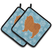 "Caroline's Treasures Winter Snowflake Chow Pair of Pot Holders BB3551PTHD, 7.5HX7.5W, Multicolor"
