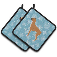 "Caroline's Treasures Winter Snowflake Boxer Pair of Pot Holders BB3553PTHD, 7.5HX7.5W, Multicolor"