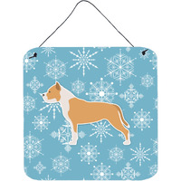 "Caroline's Treasures Winter Snowflake Staffordshire Bull Terrier Wall or Door Hanging Prints BB3554DS66, 6"" x 6"", Multicolor"