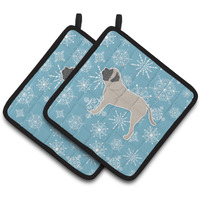 "Caroline's Treasures Winter Snowflake English Mastiff Pair of Pot Holders BB3556PTHD, 7.5HX7.5W, Multicolor"