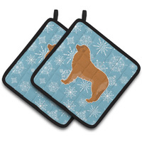 "Caroline's Treasures Winter Snowflake Leonberger Pair of Pot Holders BB3558PTHD, 7.5HX7.5W, Multicolor"
