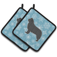 "Caroline's Treasures Winter Snowflake Newfoundland Pair of Pot Holders BB3564PTHD, 7.5HX7.5W, Multicolor"