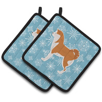 "Caroline's Treasures Winter Snowflake Akita Pair of Pot Holders BB3572PTHD, 7.5HX7.5W, Multicolor"