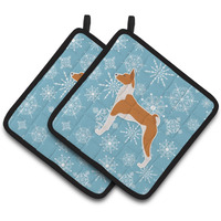 "Caroline's Treasures Winter Snowflake Basenji Pair of Pot Holders BB3574PTHD, 7.5HX7.5W, Multicolor"