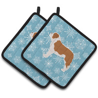 "Caroline's Treasures Winter Snowflake Saint Bernard Pair of Pot Holders BB3576PTHD, 7.5HX7.5W, Multicolor"