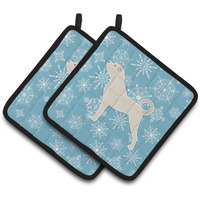 "Caroline's Treasures Winter Snowflake Anatolian Shepherd Pair of Pot Holders BB3577PTHD, 7.5HX7.5W, Multicolor"
