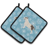 "Caroline's Treasures Winter Snowflake Bull Terrier Pair of Pot Holders BB3578PTHD, 7.5HX7.5W, Multicolor"