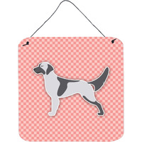 "Caroline's Treasures English Setter Checkerboard Pink Wall or Door Hanging Prints BB3581DS66, 6"" x 6"", Multicolor"