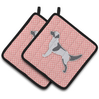 "Caroline's Treasures English Setter Checkerboard Pink Pair of Pot Holders BB3581PTHD, 7.5HX7.5W, Multicolor"