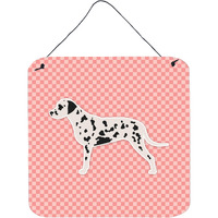"Caroline's Treasures Dalmatian Checkerboard Pink Wall or Door Hanging Prints BB3583DS66, 6"" x 6"", Multicolor"