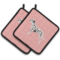 "Caroline's Treasures Dalmatian Checkerboard Pink Pair of Pot Holders BB3583PTHD, 7.5HX7.5W, Multicolor"