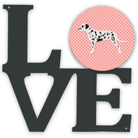 "Caroline's Treasures Dalmatian Checkerboard Pink Metal Artwork Love wall-decor, Multicolor"