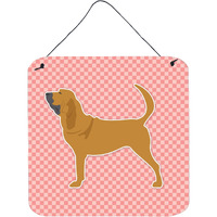 "Caroline's Treasures Bloodhound Checkerboard Pink Wall or Door Hanging Prints BB3584DS66, 6"" x 6"", Multicolor"