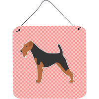 "Caroline's Treasures Welsh Terrier Checkerboard Pink Wall or Door Hanging Prints BB3585DS66, 6"" x 6"", Multicolor"