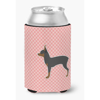"Caroline's Treasures Toy Fox Terrier Checkerboard Pink Can or Bottle Hugger BB3587CC, Can Hugger, Multicolor"