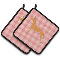 "Caroline's Treasures Pharaoh Hound Checkerboard Pink Pair of Pot Holders BB3588PTHD, 7.5HX7.5W, Multicolor"