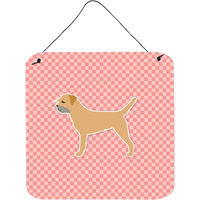 "Caroline's Treasures Border Terrier Checkerboard Pink Wall or Door Hanging Prints BB3589DS66, 6"" x 6"", Multicolor"