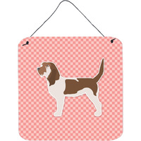 "Caroline's Treasures Grand Basset Griffon Vendeen Checkerboard Pink Wall or Door Hanging Prints BB3590DS66, 6"" x 6"", Multicolor"