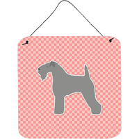 "Caroline's Treasures Kerry Blue Terrier Checkerboard Pink Wall or Door Hanging Prints BB3592DS66, 6"" x 6"", Multicolor"