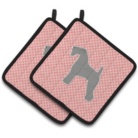 "Caroline's Treasures Kerry Blue Terrier Checkerboard Pink Pair of Pot Holders BB3592PTHD, 7.5HX7.5W, Multicolor"