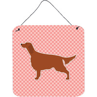 "Caroline's Treasures Irish Setter Checkerboard Pink Wall or Door Hanging Prints BB3593DS66, 6"" x 6"", Multicolor"