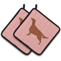 "Caroline's Treasures Irish Setter Checkerboard Pink Pair of Pot Holders BB3593PTHD, 7.5HX7.5W, Multicolor"